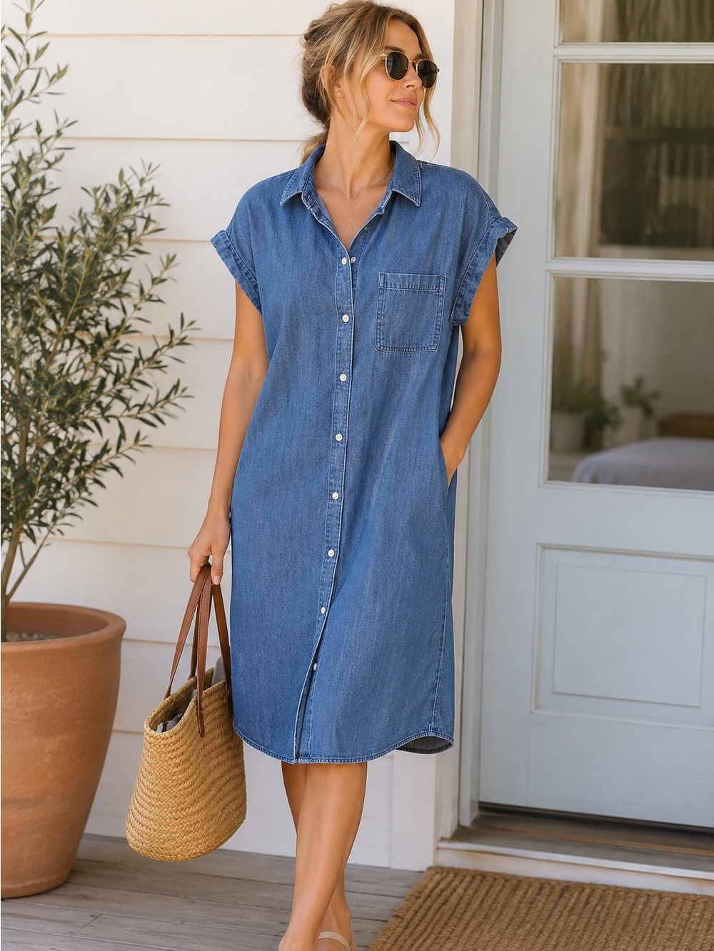 Old Navy Chambray Denim Shirt Dress XXL | Midi Button Front Casual Summer